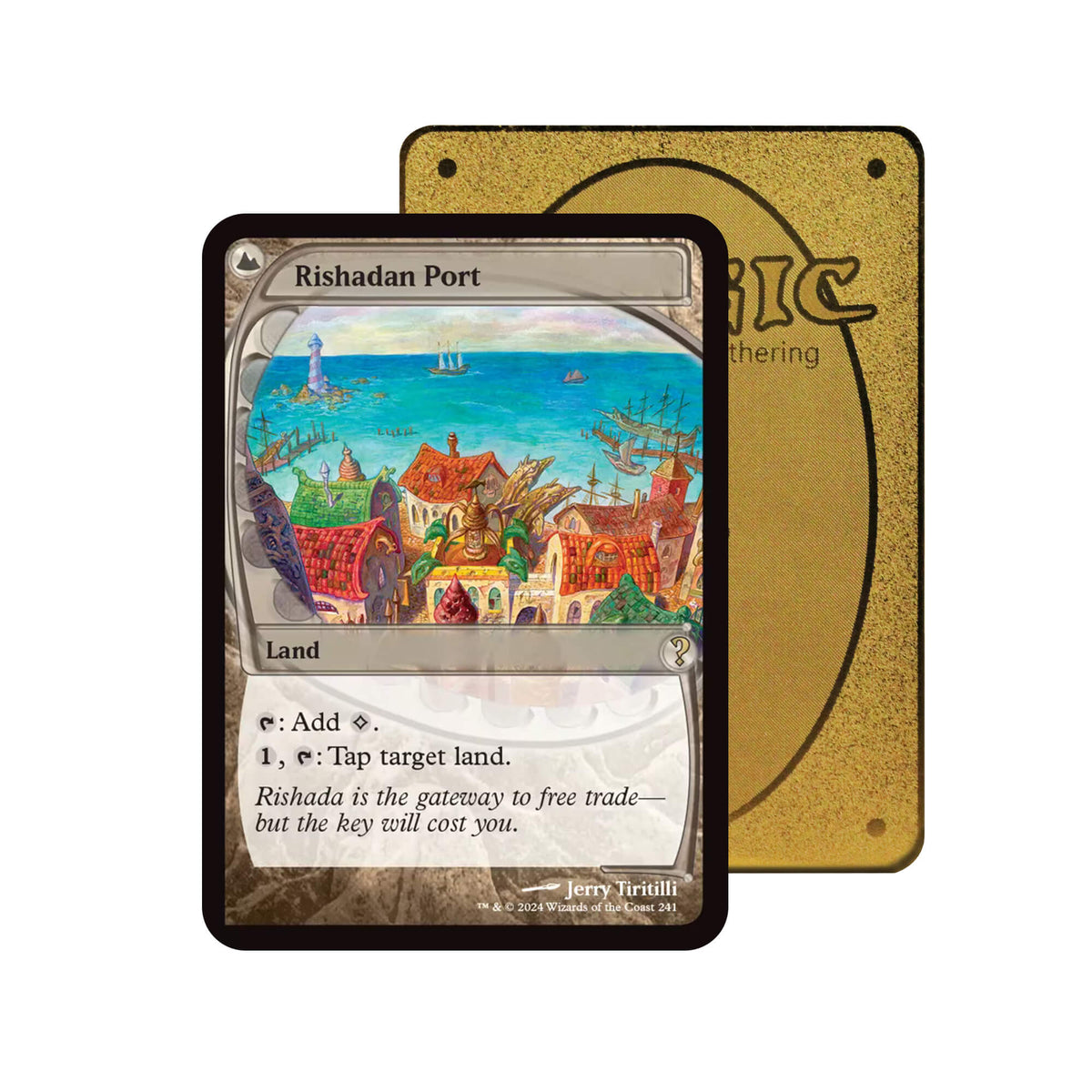 Level up your game with our custom-printed metal orica cards, featuring exclusive Rishadan Port artwork in gold metal. Durable, scratch-resistant, and embossed with the iconic Yu-Gi-Oh! card back, these slim orica cards fit perfectly in card sleeves. Port-Lock-mtg-yugioh-pokemon-metal-card-embossed-design-custom-artwork-duel-accessories-ldb-duel