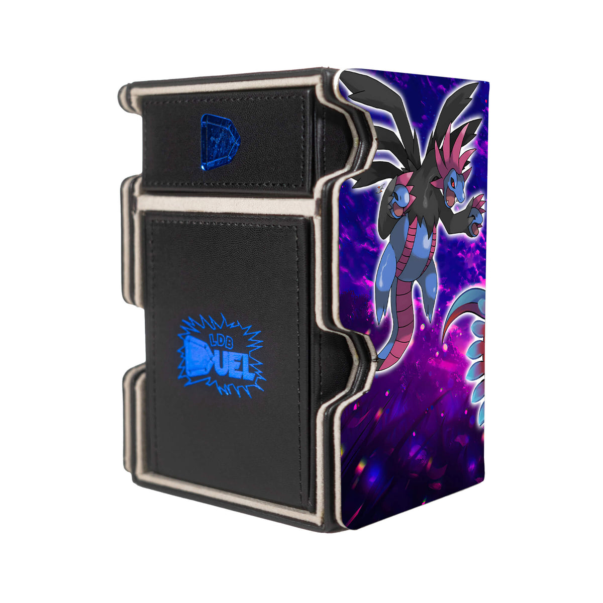 Here is the Right View of the Roaring Moon Dragons Mach 3 Black Deck Box. Salamence-pokemon-deck-tray-dice-tray-LDB-Duel