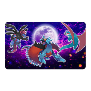 Transform your dueling experience with our exclusive art Roaring Moon Dragons playmat from LDB Duel! Featuring a soft cloth top for smooth card movement and a durable rubber back for a secure grip, this 24x14 inch mat is machine washable and safe for cards and sleeves. Salamence-pokemon-yugioh-mtg-custom-artwork-premium-durable-rubber-ldb-duel