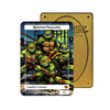 Level up your game with our custom-printed metal field centers, featuring exclusive Rooftop Vigilante artwork in gold metal. Durable, scratch-resistant, and embossed with the iconic Yu-Gi-Oh! card back, these slim field centers fit perfectly in card sleeves. Ninja-Turtles-mtg-yugioh-pokemon-metal-card-embossed-design-custom-artwork-duel-accessories-ldb-duel