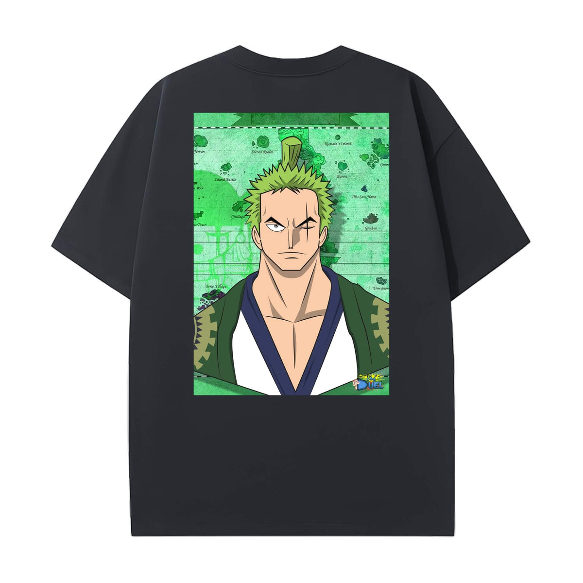 Level up your look with the premium Roronoa Zoro T-shirt design from LDB Duel. Crafted from soft, breathable cotton and finished with vibrant DTF printing, this black t-shirt is designed for comfort that lasts. Featuring a bold back design, it’s perfect for anime fans, TCG players, and gamers who want to stand out, whether at events, tournaments, or just relaxing with friends.  Swordsman-anime-ygo-magic-tshirt-gaming-accesories-LDB-Duel