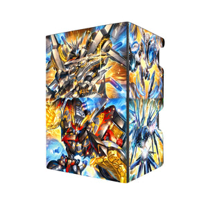 Here's another quality black deck box from LDB Duel featuring our exclusive Ryzeal art. Fits all types of trading card games, including Pokémon, Yu-Gi-Oh! and Magic The Gathering. The perfect card holder for the TCG player safely holds up to 100 double-sleeved cards. EVEN in extra thick sleeves. Comes with a pull-out dice tray. Ex-Raizeol-yugioh-mtg-pokemon-tcg-accessories-card-storage-LDB-Duel