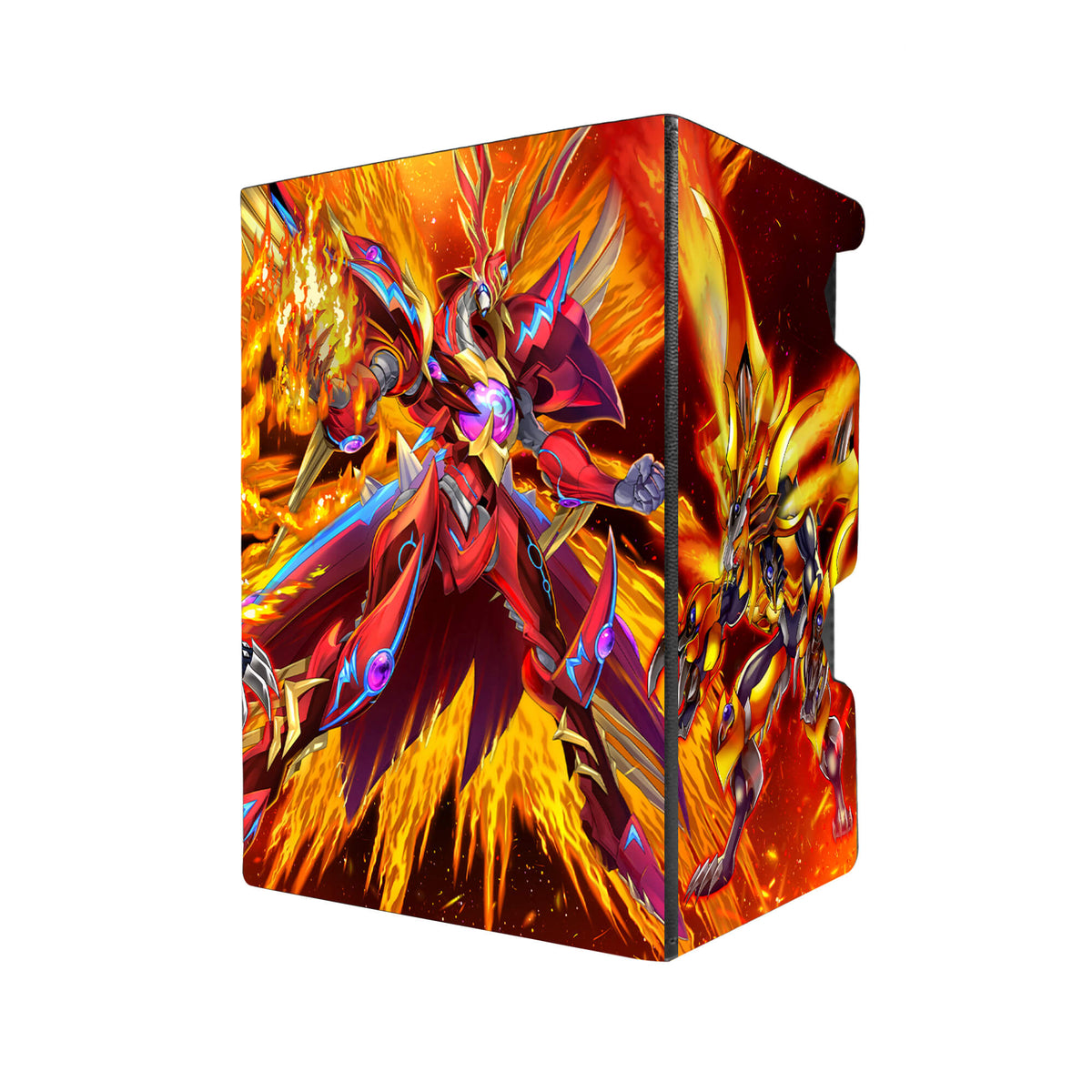 Here's another quality black deck box from LDB Duel featuring our exclusive Salamangreat Raging Phoenix art. Fits all types of trading card games, including Pokémon, Yu-Gi-Oh! and Magic The Gathering. The perfect card holder for the TCG player safely holds up to 100 double-sleeved cards. EVEN in extra thick sleeves. Comes with a pull-out dice tray. Salamangreat-yugioh-tcg-accessories-card-storage-LDB-Duel