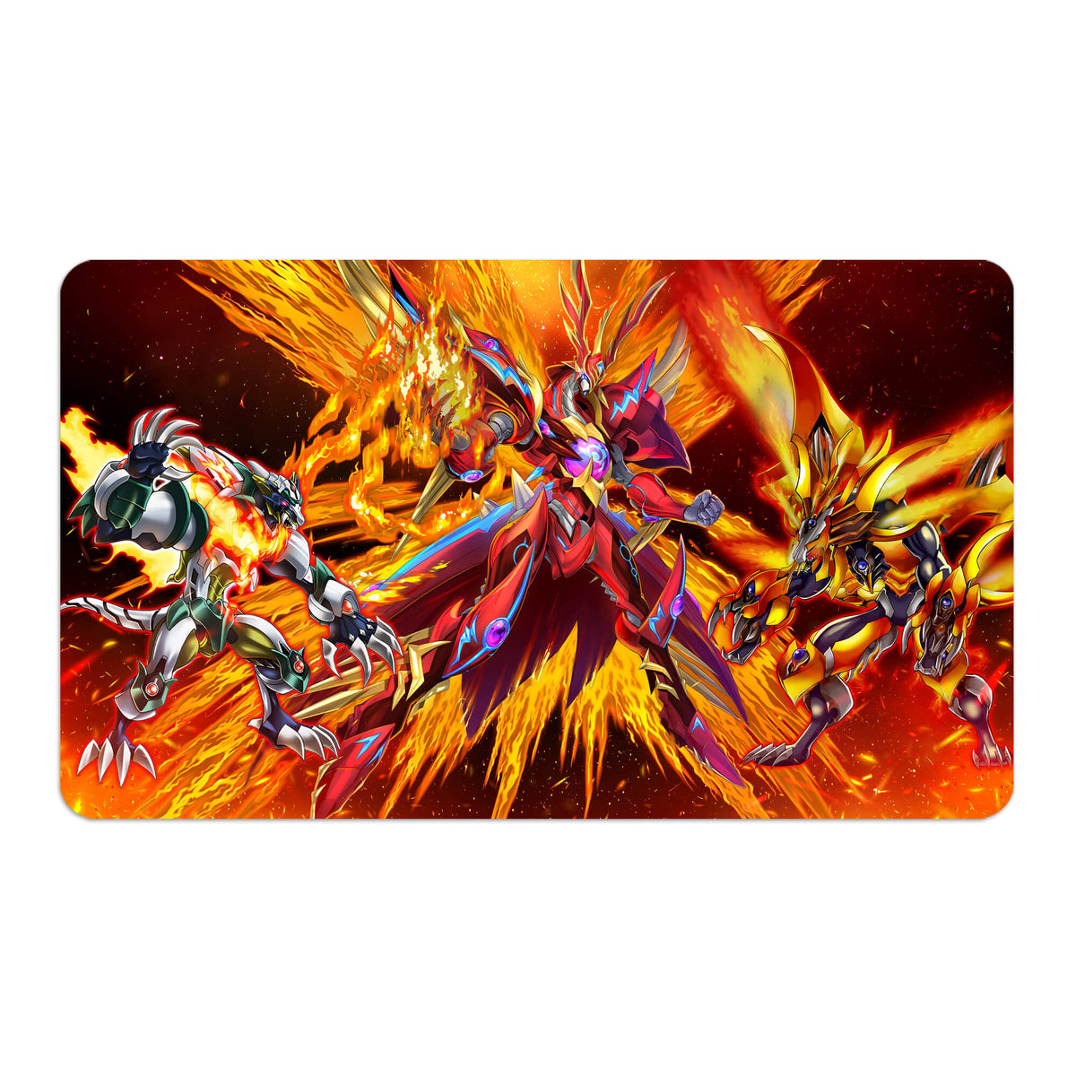 Transform your dueling experience with LDB Duel featuring our exclusive art Salamangreat Raging Phoenix playmat! Featuring a soft cloth top for smooth card movement and a durable rubber back for a secure grip, this 24x14 inch mat is machine washable and safe for cards and sleeves. Salamangreat-yugioh-custom-artwork-premium-durable-rubber-ldb-duel