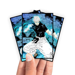 Enhance your cards with our elegant black border card sleeves, featuring a sleek, sophisticated design for a bold, modern aesthetic. From LDB Duel. Perfect for showcasing your collection, these sleeves are printed with our exclusive Satoru Gojo design. Demon-Slayer-anime-yugioh-mtg-pokemon-card-protection-standard-japanese-dragon-shield-LDB-Duel-black