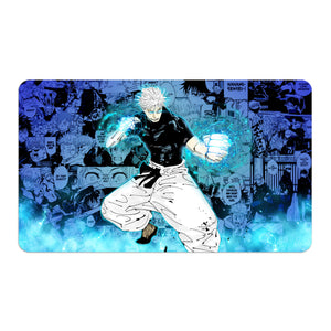 Transform your dueling experience with LDB Duel featuring our exclusive art Satoru Gojo playmat! Featuring a soft cloth top for smooth card movement and a durable rubber back for a secure grip, this 24x14 inch mat is machine washable and safe for cards and sleeves. Infinity-anime-yugioh-mtg-pokemon-custom-artwork-premium-durable-rubber-ldb-duel