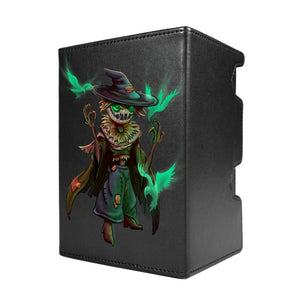 Here's another quality black deck box from LDB Duel featuring our exclusive Scarecrow Lord art. Fits all types of trading card games, including Pokémon, Yu-Gi-Oh! and Magic The Gathering. The perfect card holder for the TCG player safely holds up to 100 double-sleeved cards. EVEN in extra thick sleeves. Comes with a pull-out dice tray. Scarecrow-yugioh-mtg-pokemon-tcg-accessories-card-storage-LDB-Duel