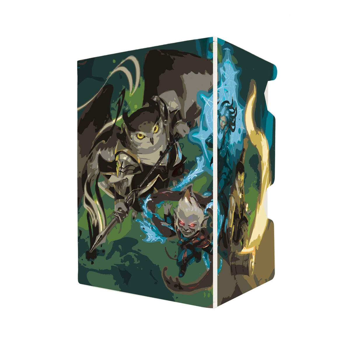 Here's another quality white deck box from LDB Duel featuring our exclusive Secrets of Strixhaven art. Fits all types of trading card games, including Pokémon, Yu-Gi-Oh! and Magic The Gathering. The perfect card holder for the TCG player safely holds up to 100 double-sleeved cards. EVEN in extra thick sleeves. Comes with a pull-out dice tray. Strixhaven-mtg-tcg-accessories-card-storage-LDB-Duel