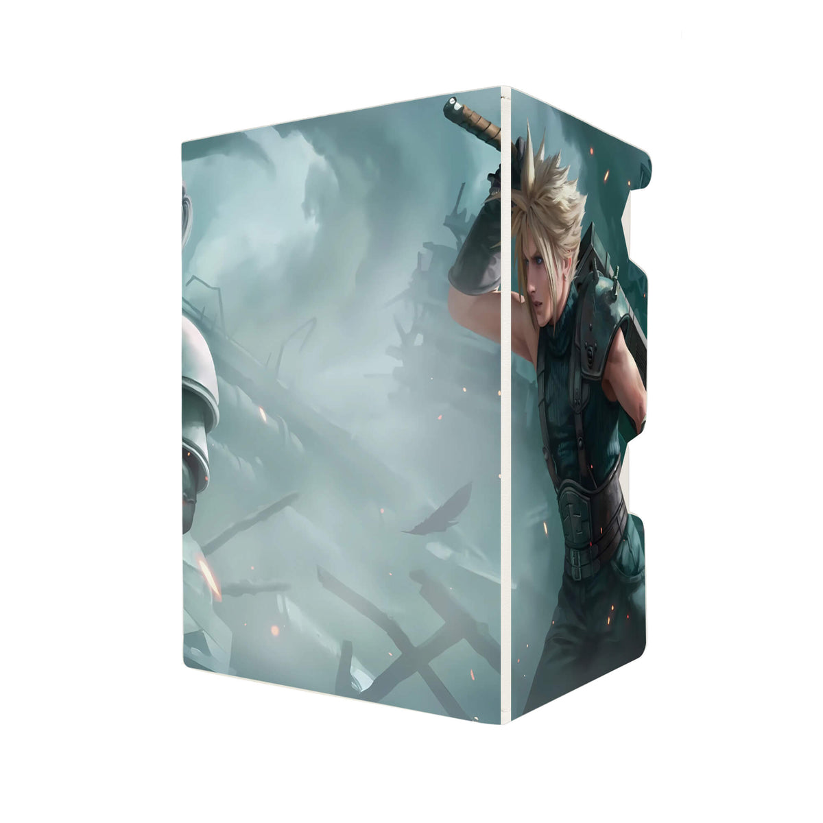 Here's another quality white deck box from LDB Duel featuring our exclusive Sephiroth VS Cloud Strife art. Fits all types of trading card games, including Pokémon, Yu-Gi-Oh! and Magic The Gathering. The perfect card holder for the TCG player safely holds up to 100 double-sleeved cards. EVEN in extra thick sleeves. Comes with a pull-out dice tray. Masamune-magic-ygo-digimon-card_protector-gaming-accesories-LDB-Duel