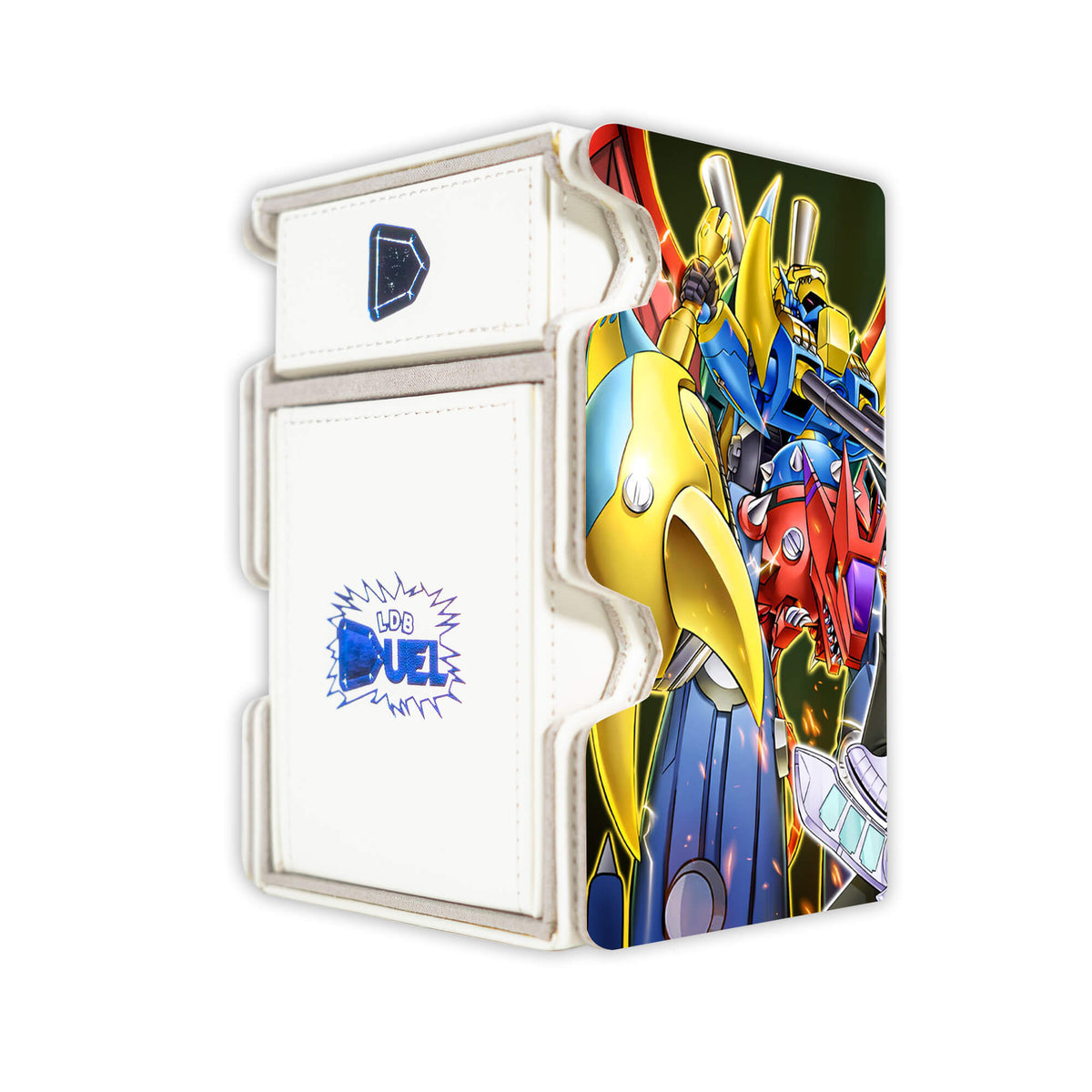 Here is the Right View of the Seto Kaiba VS Chazz Princeton Mach 3 White Deck Box. Zillion-Tank-yugioh-deck-tray-dice-tray-LDB-Duel