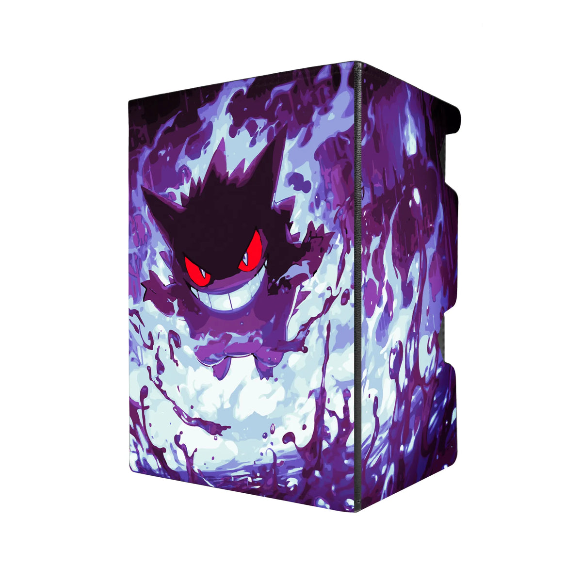 Here's another quality black deck box from LDB Duel featuring our exclusive Shadow Gengar art. Fits all types of trading card games, including Pokémon, Yu-Gi-Oh! and Magic The Gathering. The perfect card holder for the TCG player safely holds up to 100 double-sleeved cards. EVEN in extra thick sleeves. Comes with a pull-out dice tray. Gengar-pokemon-tcg-accessories-card-storage-LDB-Duel