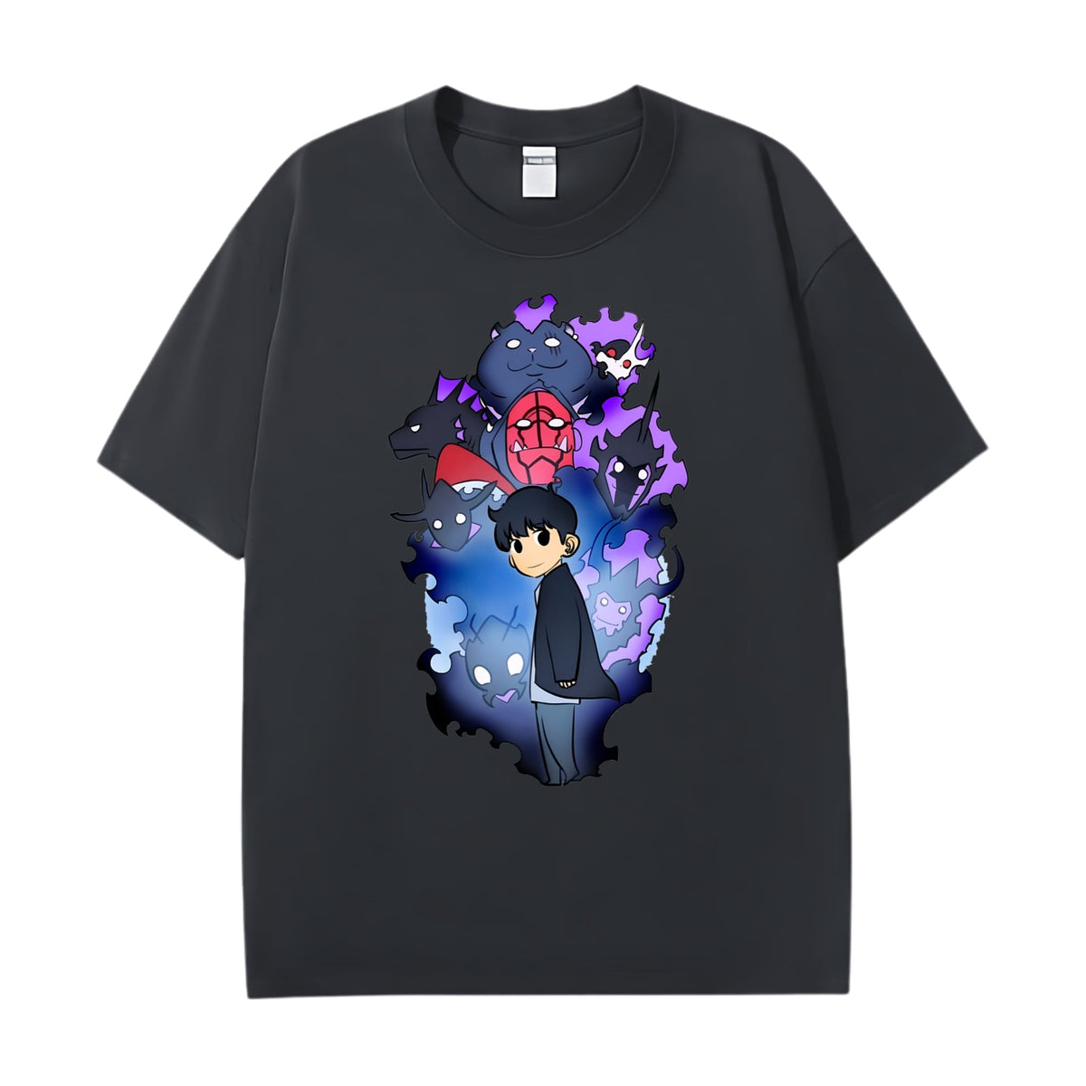 Step up your style with the premium Shadow Monarchs Chibi T-shirt design from LDB Duel. Made from soft, breathable cotton and printed with vibrant DTF artwork, this tee is built for comfort and lasting wear. Choose your look with front design options like a small chest logo or bold center print. Perfect for anime lovers, TCG players, and gaming fans everywhere. Jinwoo-anime-yugioh-tcg-accessories-tshirt-LDB-Duel
