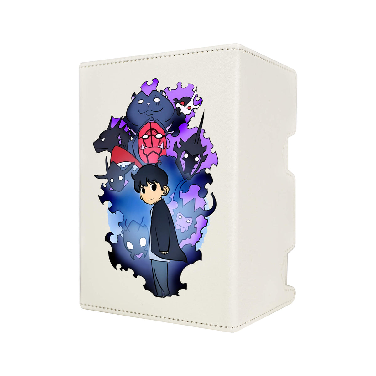 Here's another quality white deck box from LDB Duel featuring our exclusive Shadow Monarchs Chibi art. Fits all types of trading card games, including Pokémon, Yu-Gi-Oh! and Magic The Gathering. The perfect card holder for the TCG player safely holds up to 100 double-sleeved cards. EVEN in extra thick sleeves. Comes with a pull-out dice tray. Tusk-ygo-magic-digimon-card-protector-gaming-accesories-LDB-Duel