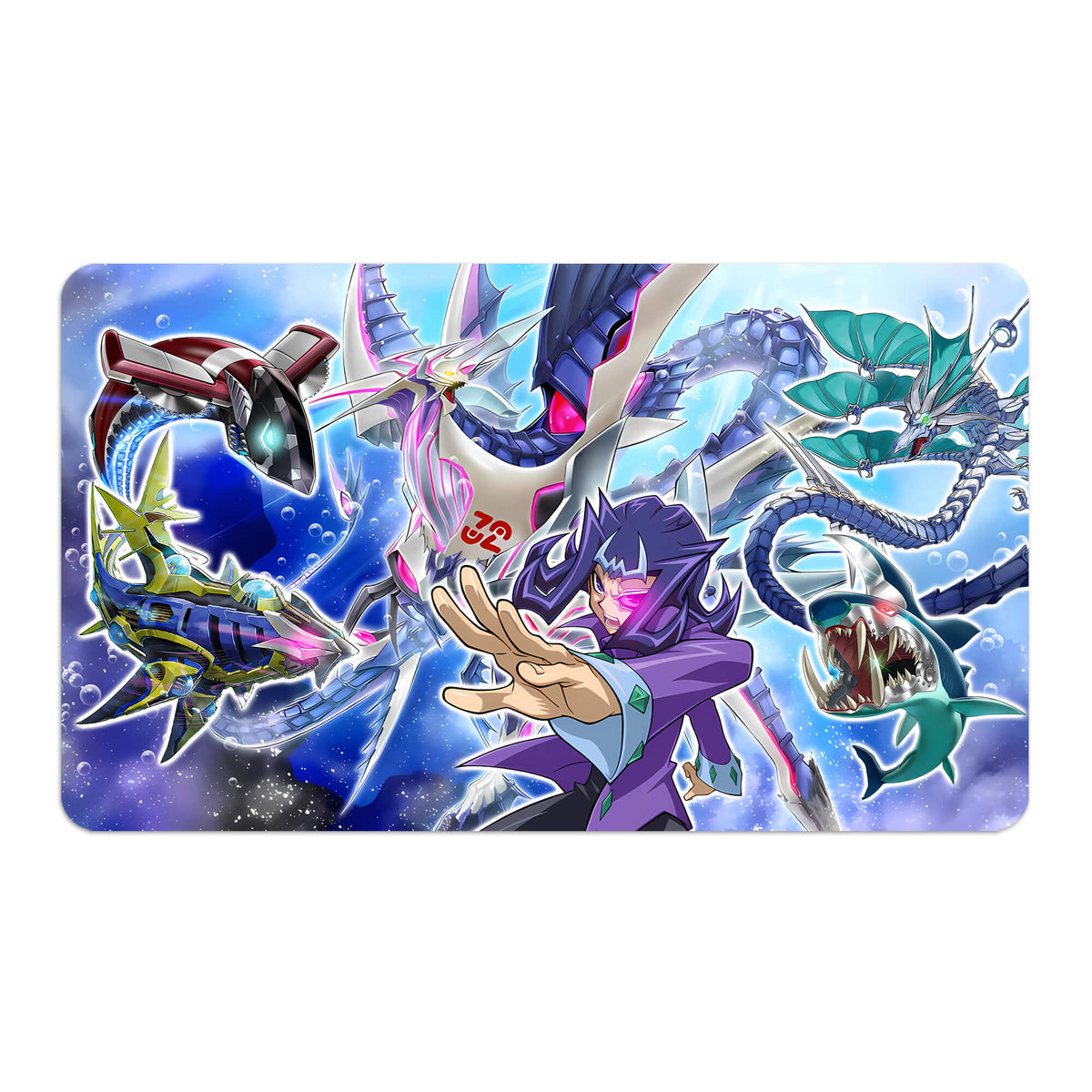 Transform your dueling experience with LDB Duel featuring our exclusive art Shark Drake LeVeiss playmat! Featuring a soft cloth top for smooth card movement and a durable rubber back for a secure grip, this 24x14 inch mat is machine washable and safe for cards and sleeves. Crystal-Shark-yugioh-mtg-pokemon-custom-artwork-premium-durable-rubber-ldb-duel