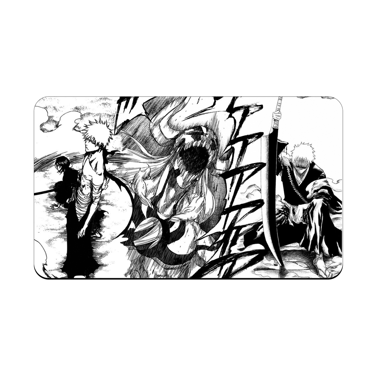 Transform your dueling experience with our exclusive art Shinigami Hollow White playmat from LDB Duel! Featuring a soft cloth top for smooth card movement and a durable rubber back for a secure grip, this 24x14 inch mat is machine washable and safe for cards and sleeves. Ichigo-yugioh-mtg-pokemon-custom-artwork-premium-durable-rubber-ldb-duel