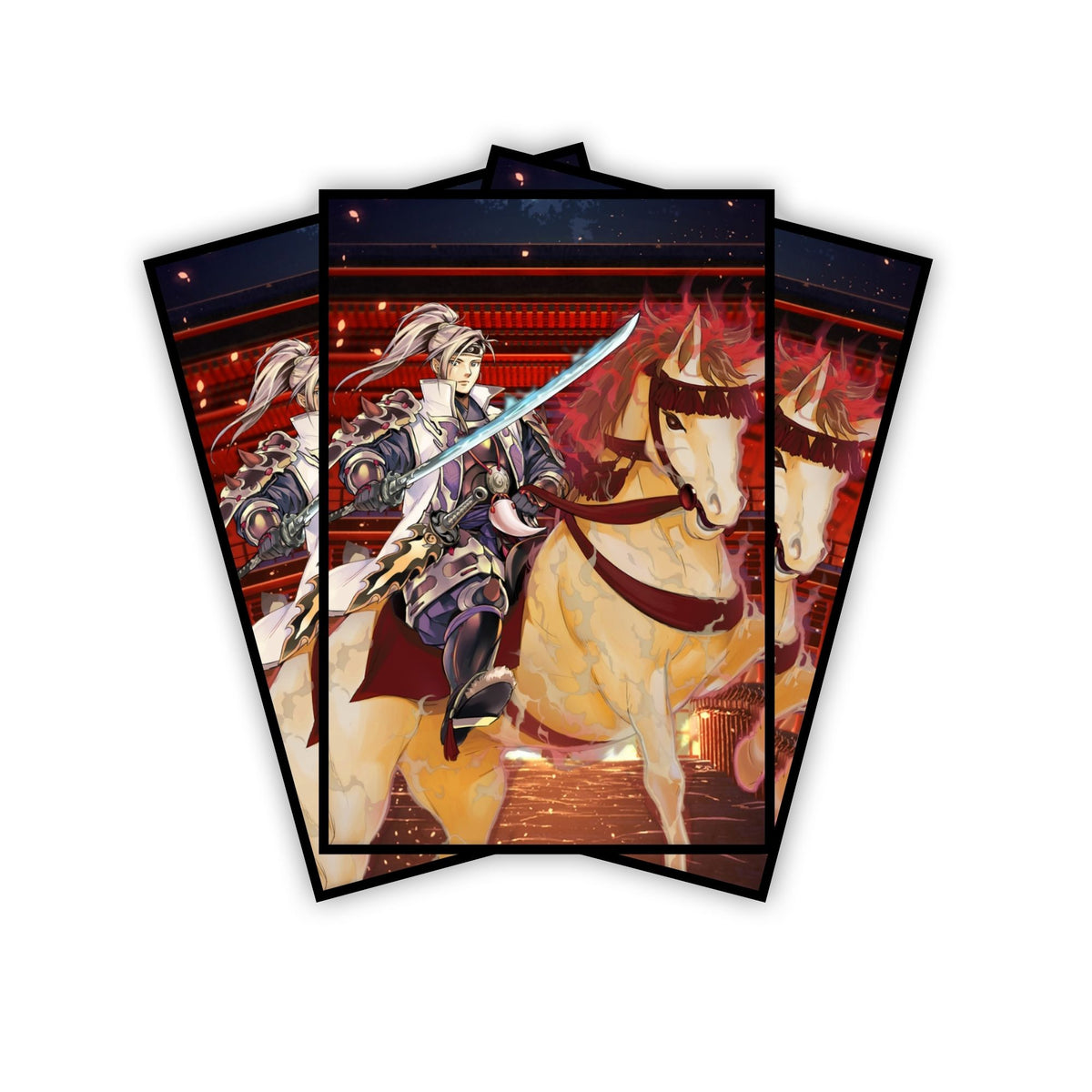 Enhance your cards with our elegant black border card sleeves, featuring a sleek, sophisticated design for a bold, modern aesthetic. From LDB Duel. Perfect for showcasing your collection, these sleeves are printed with our exclusive Shiranui Sunsaga design. Shiranui-yugioh-mtg-pokemon-card-protection-standard-japanese-dragon-shield-LDB-Duel-black