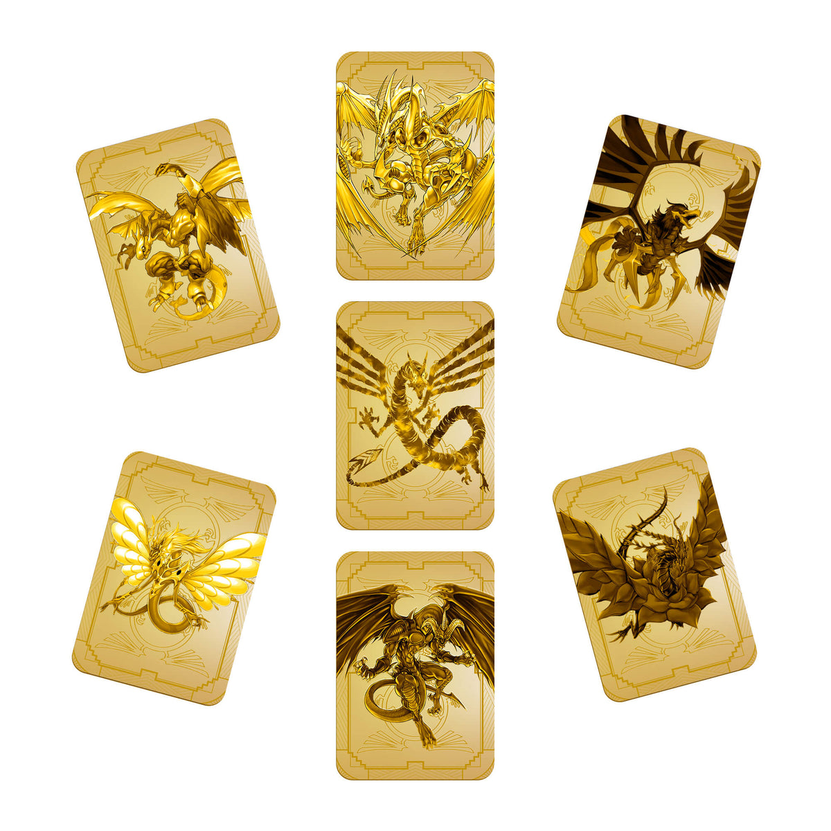 Level up your game with our custom-printed metal field centers, featuring exclusive Signer Dragons Bundle artwork in gold metal. Durable, scratch-resistant, and embossed with the iconic Yu-Gi-Oh! card back, these slim field centers fit perfectly in card sleeves. Signer-Dragons-yugioh-mtg-pokemon-metal-card-embossed-design-custom-artwork-duel-accessories-ldb-duel
