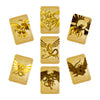 Level up your game with our custom-printed metal field centers, featuring exclusive Signer Dragons Bundle artwork in gold metal. Durable, scratch-resistant, and embossed with the iconic Yu-Gi-Oh! card back, these slim field centers fit perfectly in card sleeves. Signer-Dragons-yugioh-mtg-pokemon-metal-card-embossed-design-custom-artwork-duel-accessories-ldb-duel