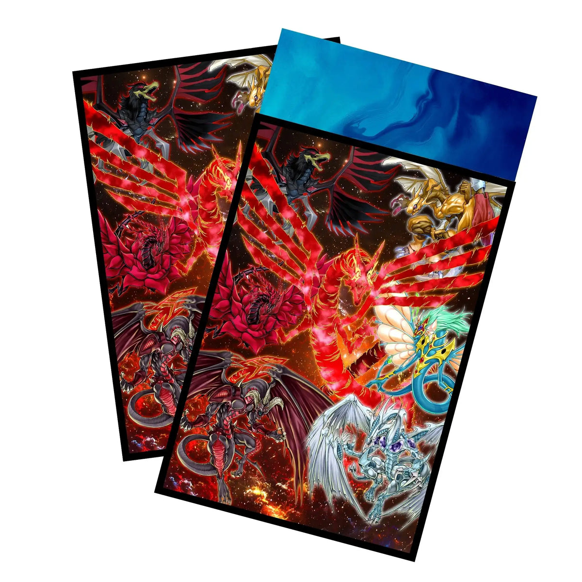 Enhance your cards with our elegant black border card sleeves, featuring a sleek, sophisticated design for a bold, modern aesthetic. From LDB Duel. Perfect for showcasing your collection, these sleeves are printed with our exclusive Signer Dragons design. Legendary-Dragon-yugioh-card-protection-standard-japanese-dragon-shield-LDB-Duel-black