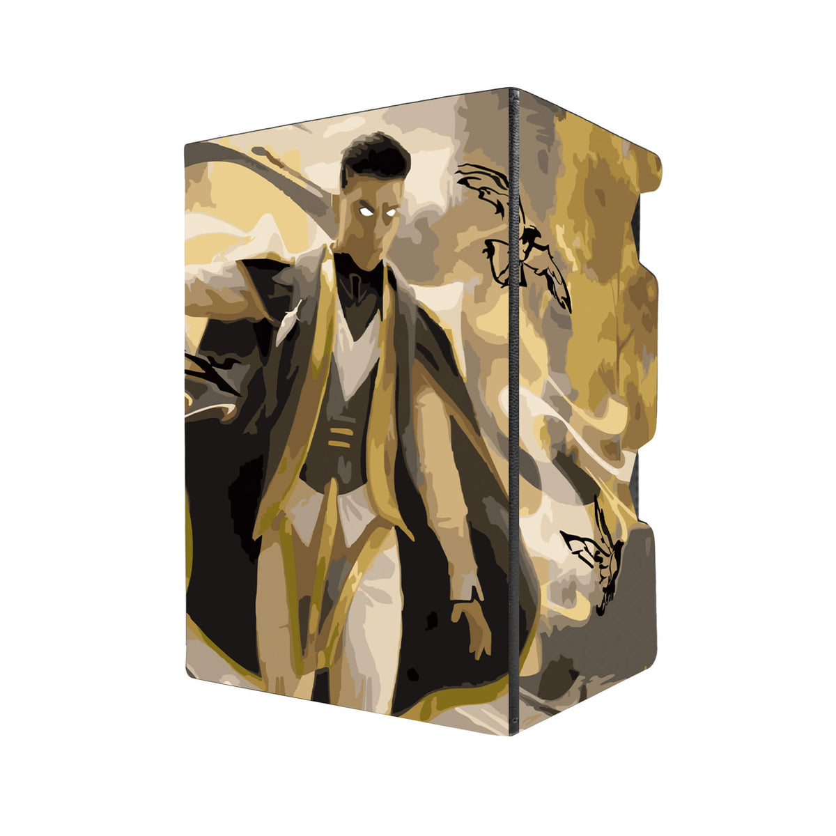 Here's another quality black deck box from LDB Duel featuring our exclusive Silverquill Influence art. Fits all types of trading card games, including Pokémon, Yu-Gi-Oh! and Magic The Gathering. The perfect card holder for the TCG player safely holds up to 100 double-sleeved cards. EVEN in extra thick sleeves. Comes with a pull-out dice tray. Killian-mtg-tcg-accessories-card-storage-LDB-Duel