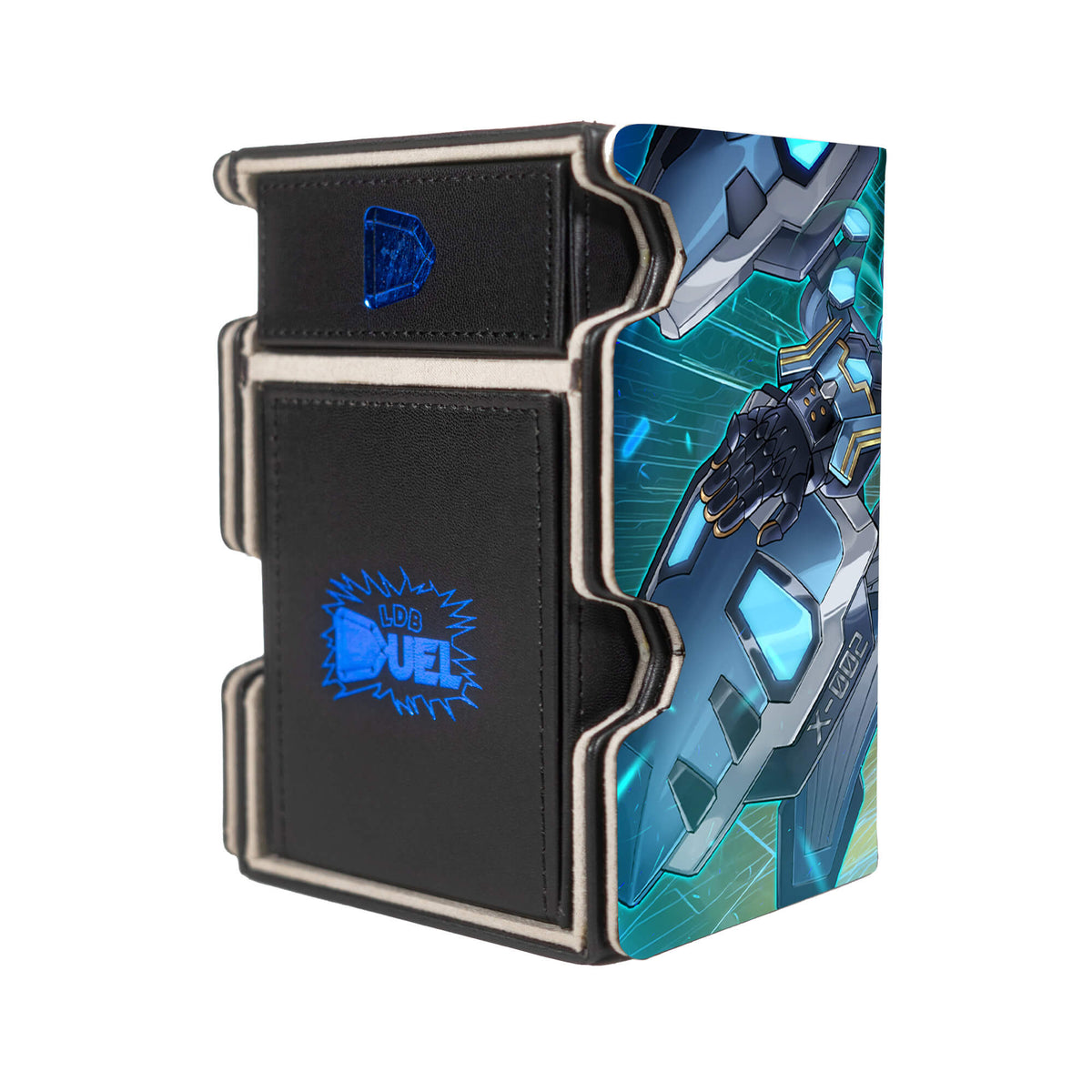 Here is the Right View of the Sky Striker Ace - Shizuku Mach 3 Black Deck Box. Camellia-yugioh-deck-tray-dice-tray-LDB-Duel