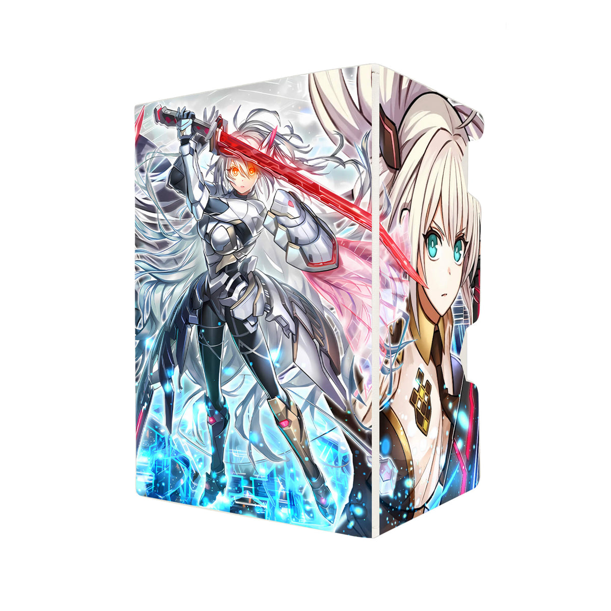 Here's another quality white deck box from LDB Duel featuring our exclusive Sky Striker Ace - Zero art. Fits all types of trading card games, including Pokémon, Yu-Gi-Oh! and Magic The Gathering. The perfect card holder for the TCG player safely holds up to 100 double-sleeved cards. EVEN in extra thick sleeves. Comes with a pull-out dice tray. Katana-ygo-magic-digimon-card-protector-gaming-accesories-LDB-Duel