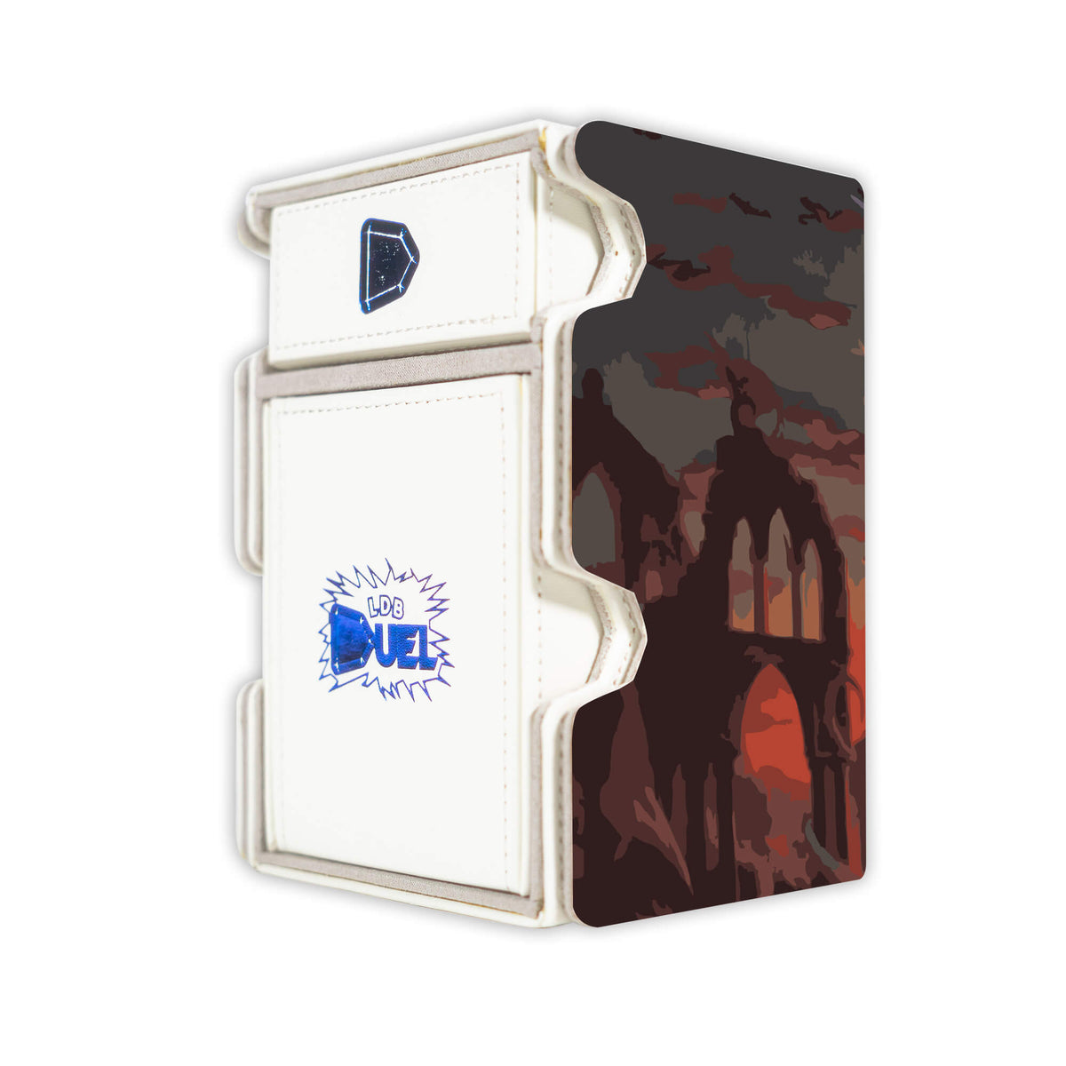 Here is the Right View of the Sliver Gravemother Mach 3 White Deck Box. Mythic-Rare-mtg-deck-tray-dice-tray-LDB-Duel