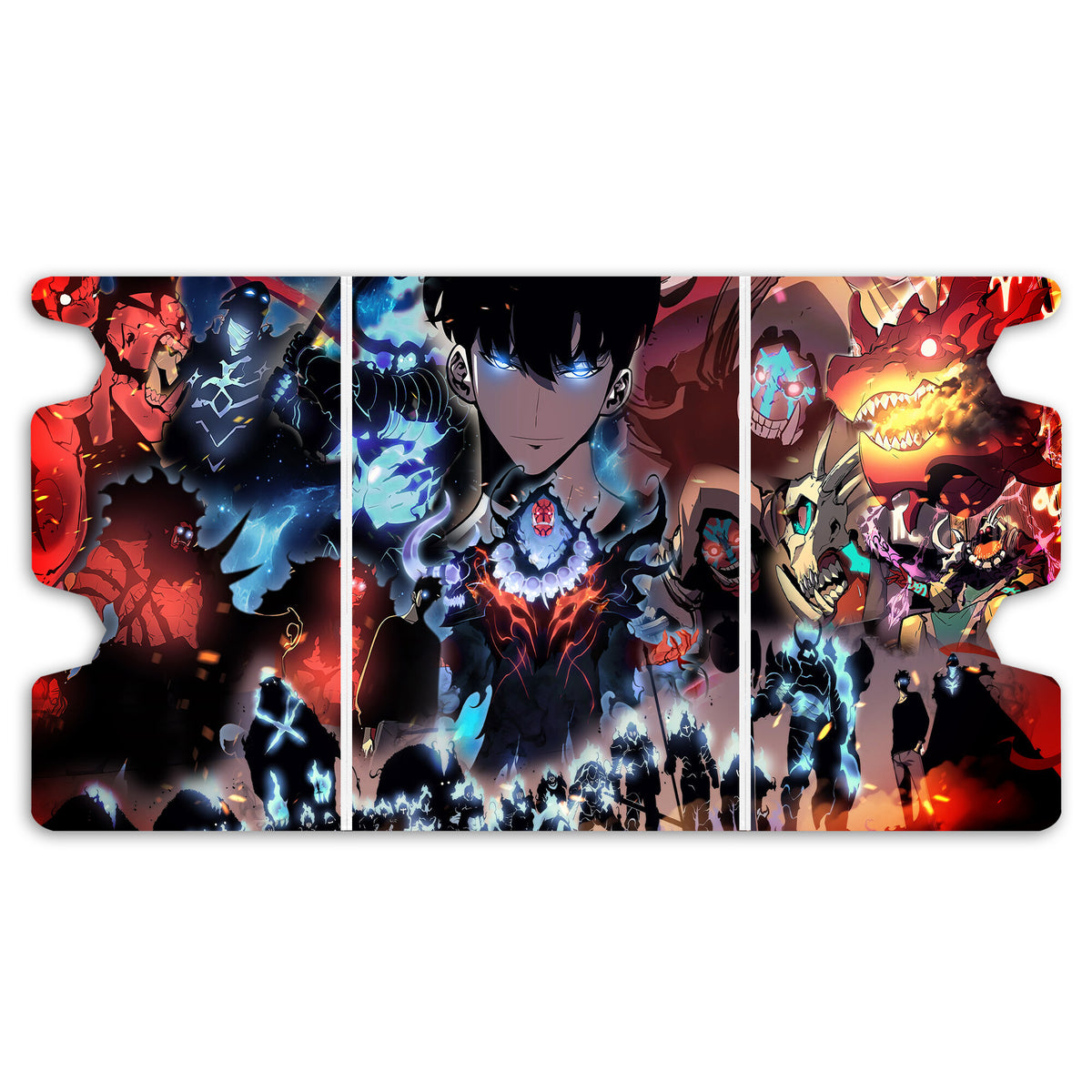 Here is the Full Lid Design of the Solo Leveling: Shadow Shaman Mach 3 White Deck Box. Jinwoo-anime-custom-deck-portable-collector-LDB-Duel