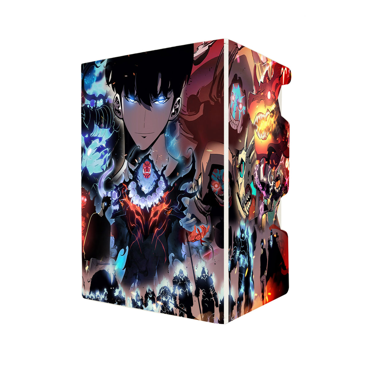 Here's another quality white deck box from LDB Duel featuring our exclusive Solo Leveling: Shadow Shaman art. Fits all types of trading card games, including Pokémon, Yu-Gi-Oh! and Magic The Gathering. The perfect card holder for the TCG player safely holds up to 100 double-sleeved cards. EVEN in extra thick sleeves. Comes with a pull-out dice tray. Solo-Leveling-anime-ygo-magic-digimon-card-protector-gaming-accesories-LDB-Duel