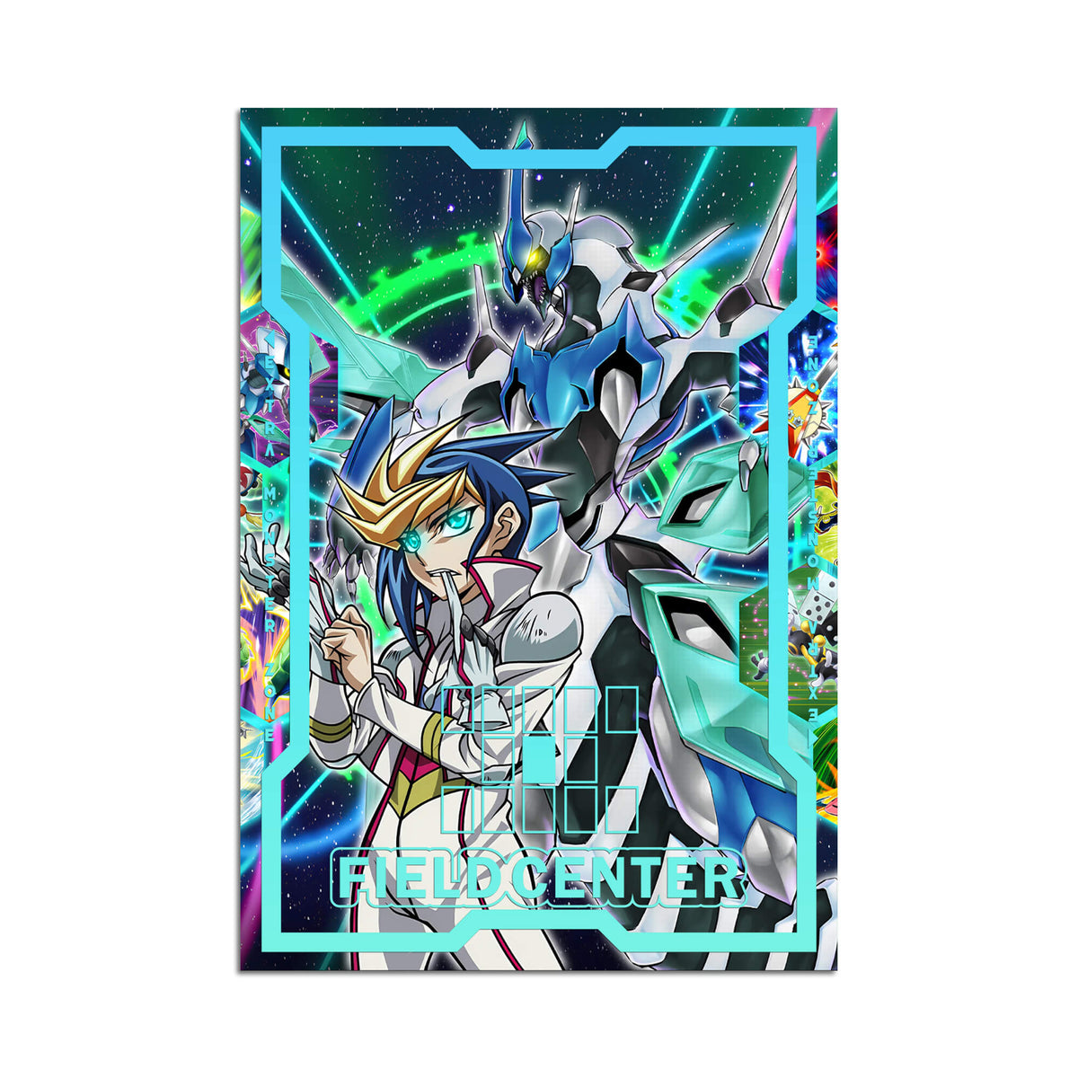 Level up your game with our custom-printed metal field centers from LDB Duel, featuring exclusive Speedroid artwork in gold metal. Durable, scratch-resistant, and embossed with the iconic Yu-Gi-Oh! card back, these slim field centers fit perfectly in card sleeves. Yugo-yugioh-mtg-pokemon-metal-card-embossed-design-custom-artwork-duel-accessories-ldb-duel
