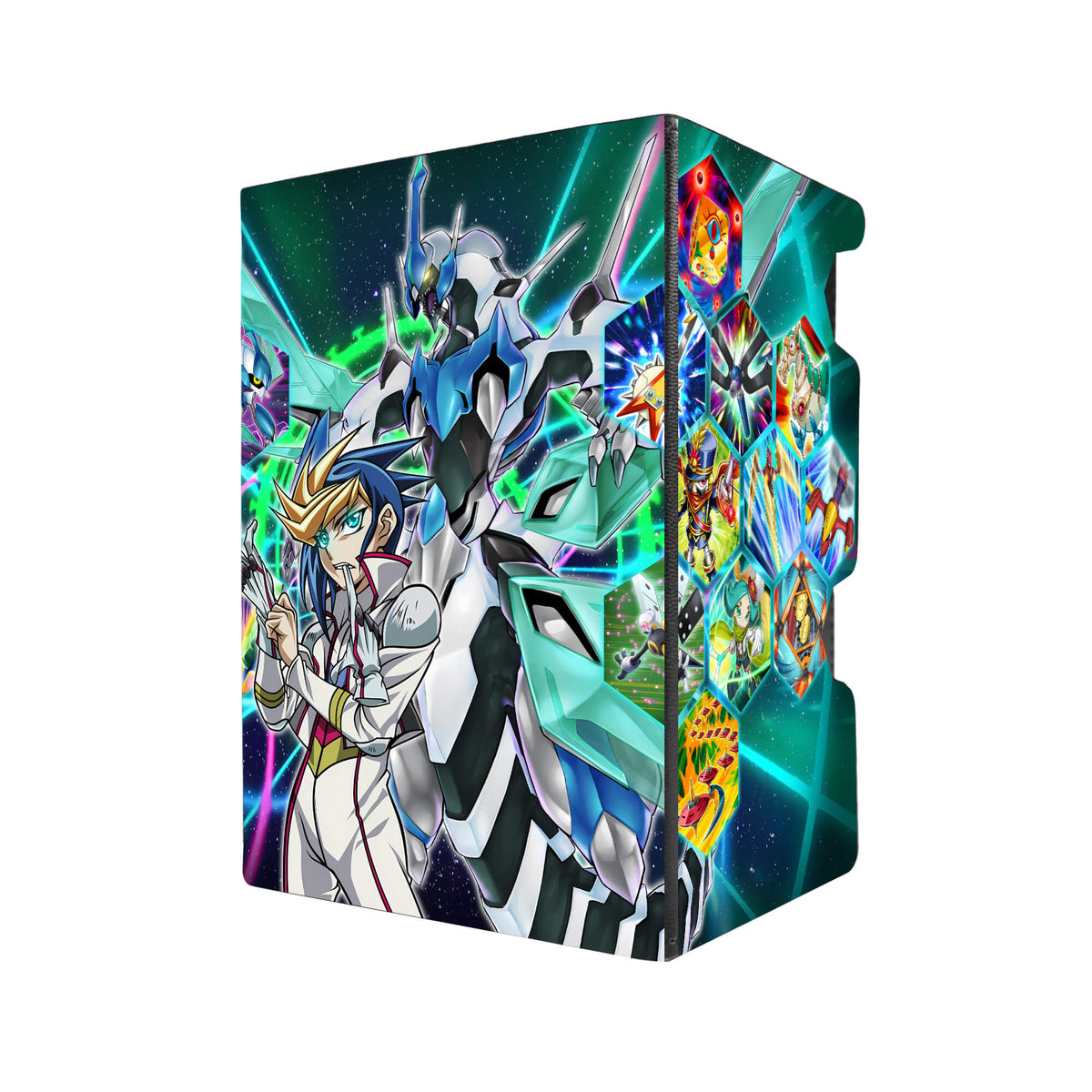 Here's another quality black deck box from LDB Duel featuring our exclusive Speedroid art. Fits all types of trading card games, including Pokémon, Yu-Gi-Oh! and Magic The Gathering. The perfect card holder for the TCG player safely holds up to 100 double-sleeved cards. EVEN in extra thick sleeves. Comes with a pull-out dice tray. Block-n-Roll-yugioh-mtg-pokemon-tcg-accessories-card-storage-LDB-Duel