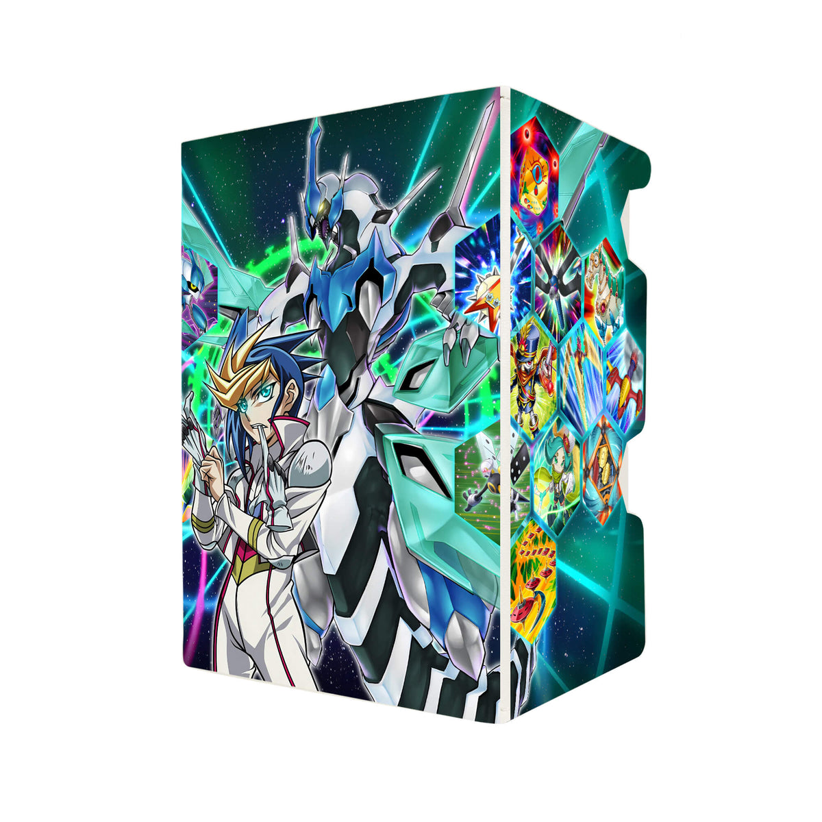 Here's another quality white deck box from LDB Duel featuring our exclusive Speedroid art. Fits all types of trading card games, including Pokémon, Yu-Gi-Oh! and Magic The Gathering. The perfect card holder for the TCG player safely holds up to 100 double-sleeved cards. EVEN in extra thick sleeves. Comes with a pull-out dice tray. Yugo-ygo-magic-digimon-card_protector-gaming-accesories-LDB-Duel