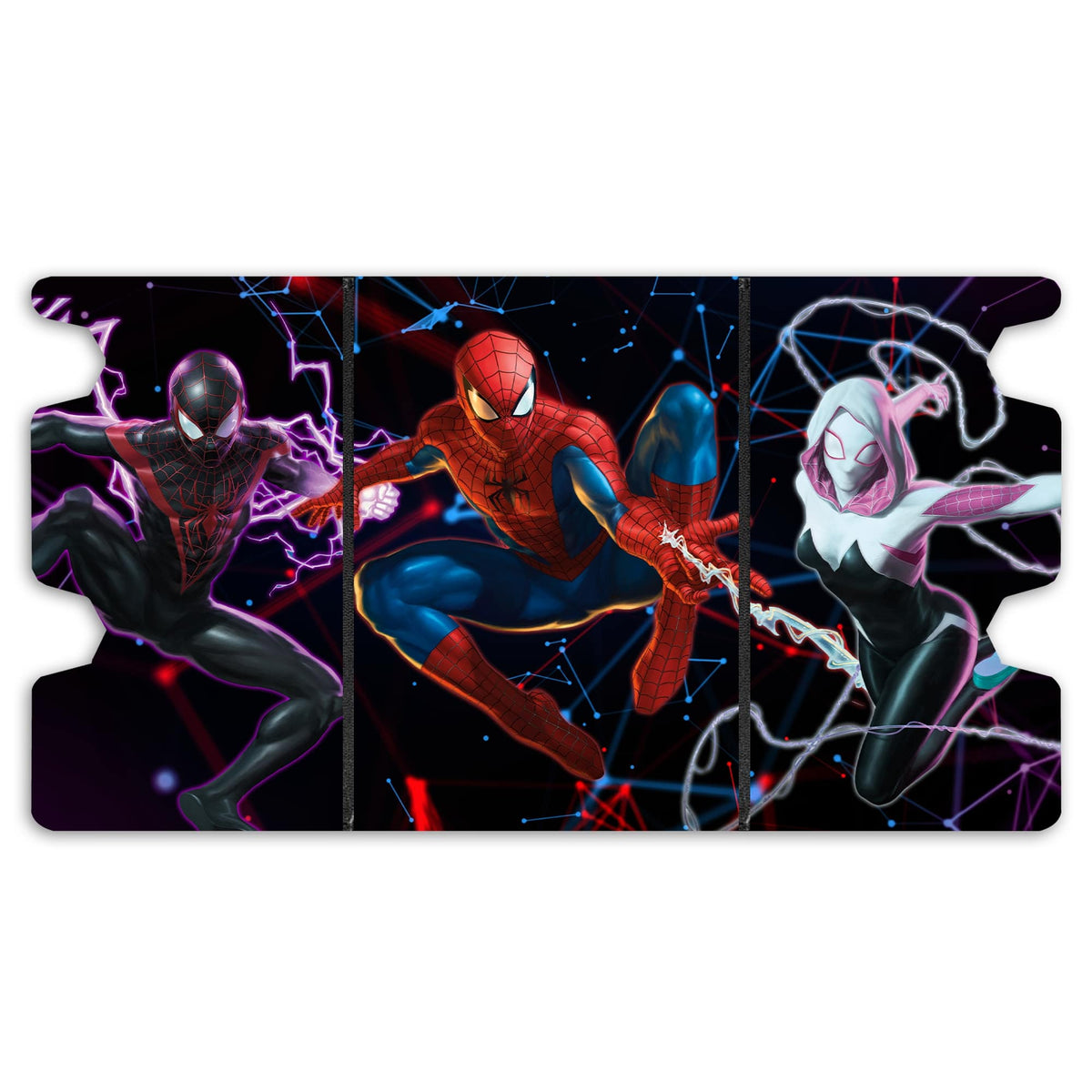Here is the Full Lid Design of the Spiderman Multiverse Mach 3 Black Deck Box. Peter-Parker-mtg-custom-art-leather-durable-LDB-Duel