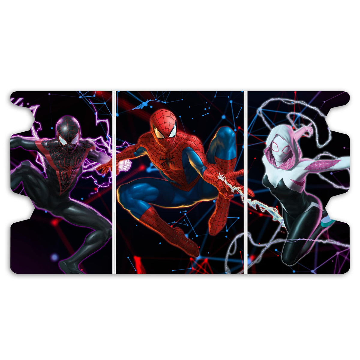 Here is the Full Lid Design of the Spiderman Multiverse Mach 3 White Deck Box. Miles-Morales-mtg-custom-deck-portable-collector-LDB-Duel
