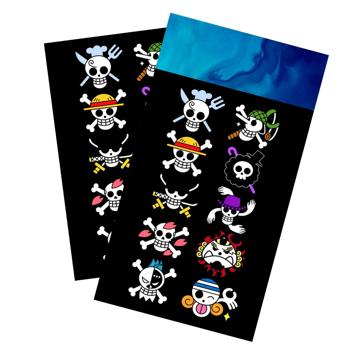 Enhance your cards with our elegant black border card sleeves, featuring a sleek, sophisticated design for a bold, modern aesthetic. From LDB Duel. Perfect for showcasing your collection, these sleeves are printed with our exclusive Straw Hat Crew Jolly Rogers design. Luffy-onepiece-card-protection-standard-japanese-dragon-shield-LDB-Duel-black