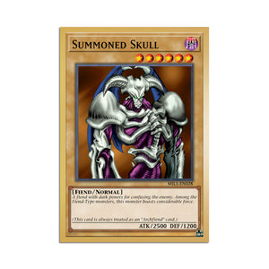 Level up your game with our custom-printed metal orica cards, featuring exclusive Summoned Skull artwork in gold metal. Durable, scratch-resistant, and embossed with the iconic Yu-Gi-Oh! card back, these slim orica cards fit perfectly in card sleeves. Sugoroku-Mutou-yugioh-mtg-pokemon-metal-card-embossed-design-custom-artwork-duel-accessories-ldb-duel