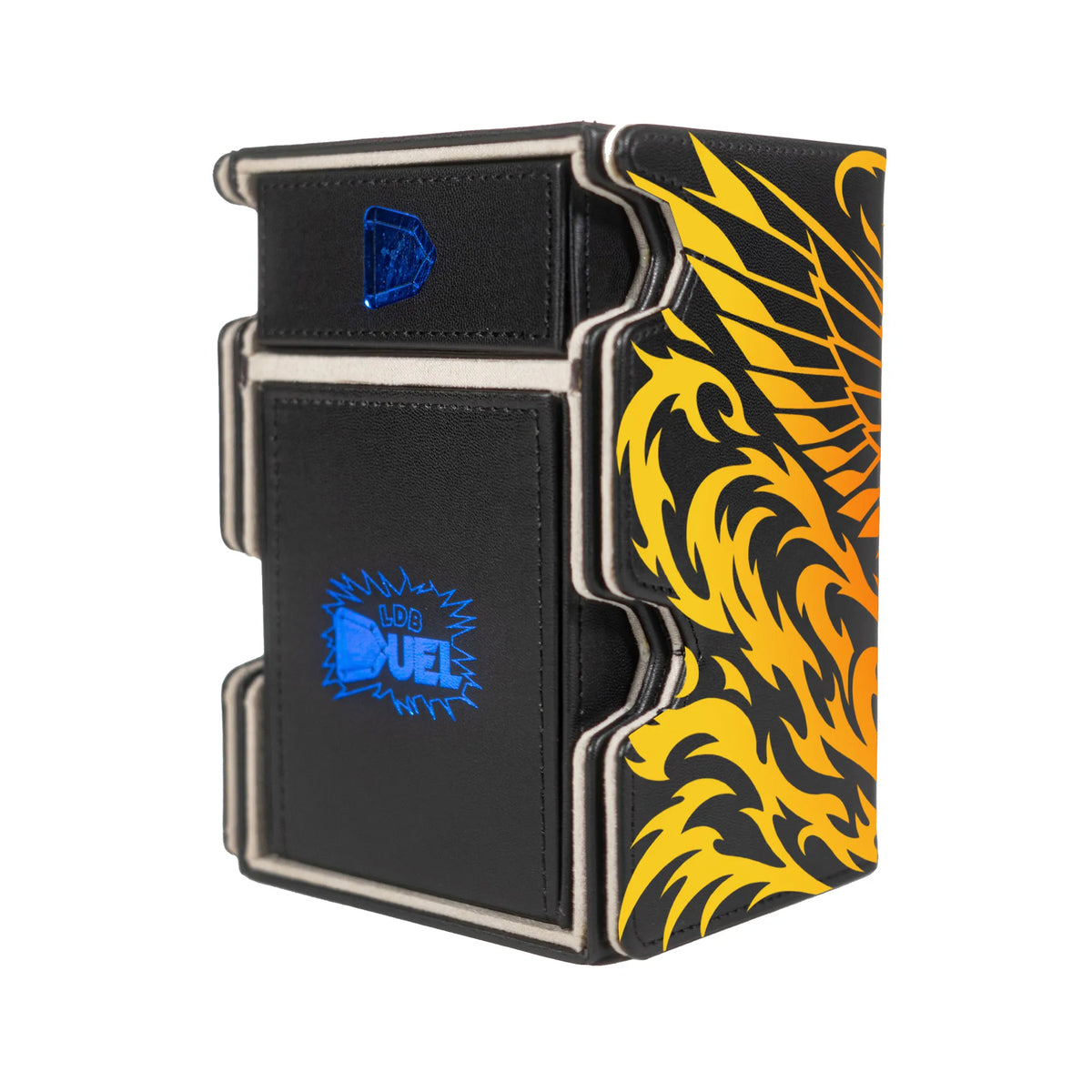 Here is the Right View of the Sun God Dragon Mach 3 Black Deck Box. Phoenix-yugioh-deck-tray-dice-tray-LDB-Duel