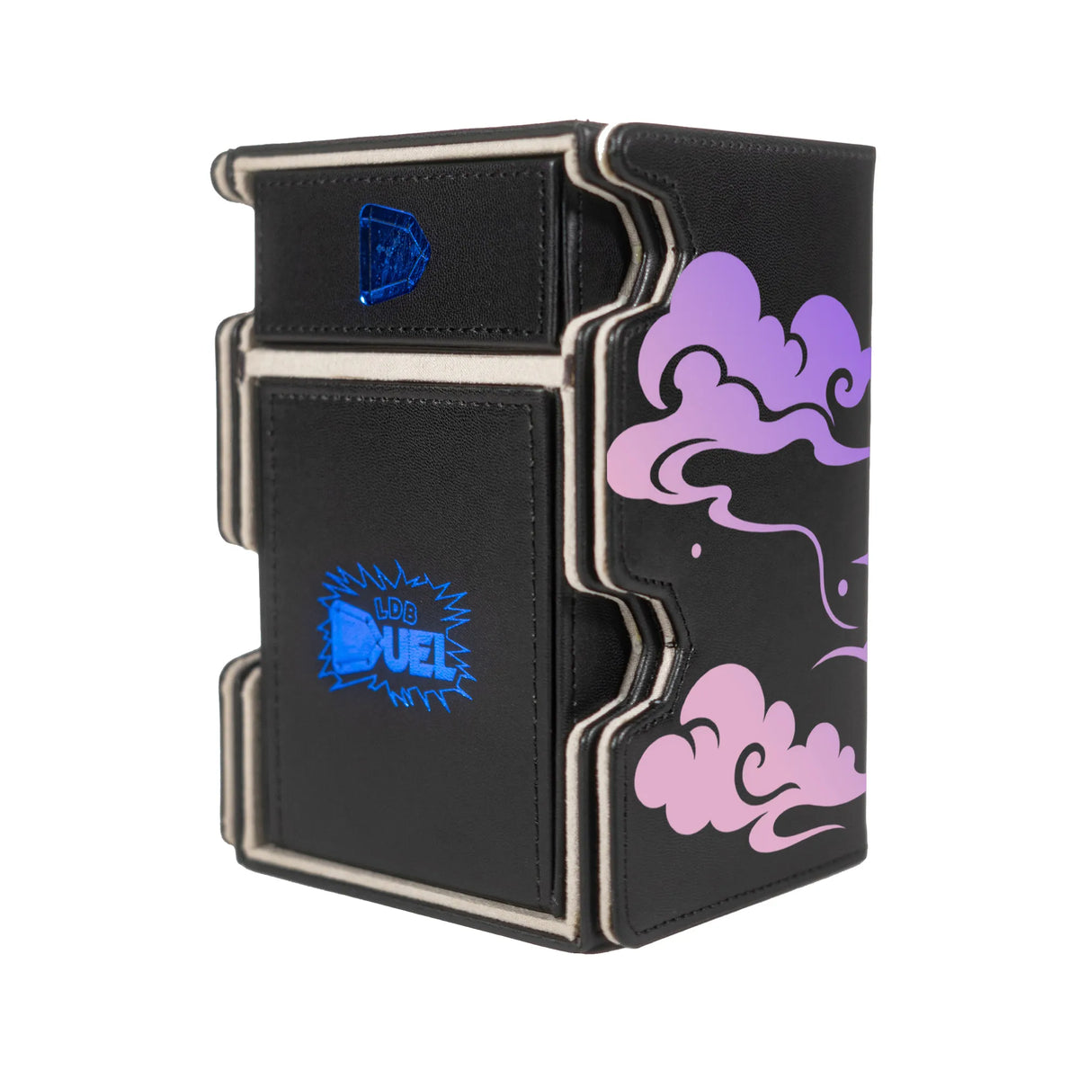 Here is the Right View of the Sun God Luffy Mach 3 Black Deck Box. Captain-onepiece-deck-tray-dice-tray-LDB-Duel
