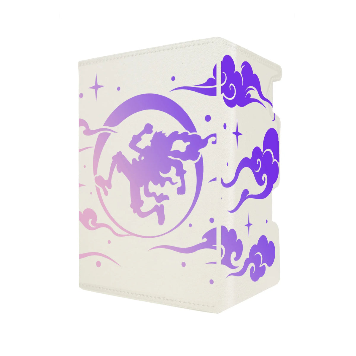 Here's another quality white deck box from LDB Duel featuring our exclusive Sun God Luffy art. Fits all types of trading card games, including Pokémon, Yu-Gi-Oh! and Magic The Gathering. The perfect card holder for the TCG player safely holds up to 100 double-sleeved cards. EVEN in extra thick sleeves. Comes with a pull-out dice tray. Luffy-onepie-tcg-accessories-card-storage-LDB-Duel