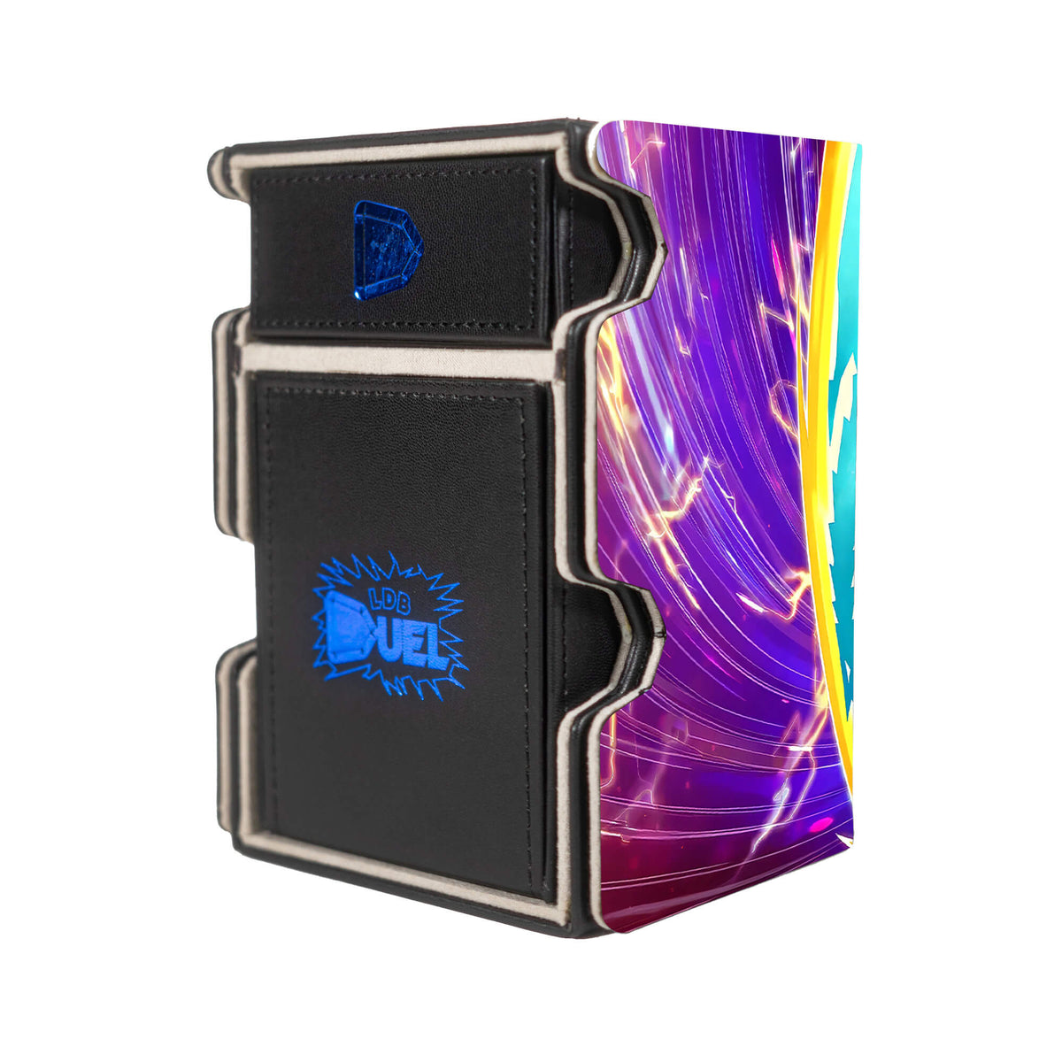 Here is the Right View of the Surprise Fusion Mach 3 Black Deck Box. Fusion-yugioh-deck-tray-dice-tray-LDB-Duel