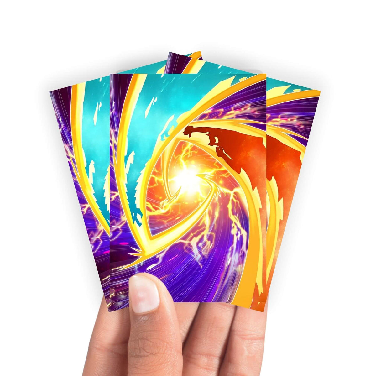 Keep your cards safe and stylish with our borderless card sleeves. Designed edge-to-edge to showcase your artwork, they offer a sleek, modern aesthetic. From LDB Duel, printed with the exclusive Surprise Fusion design for a fresh, premium feel.Spell-Card-yugioh-mtg-pokemon-card-protection-standard-japanese-dragon-shield-LDB-Duel-borderless