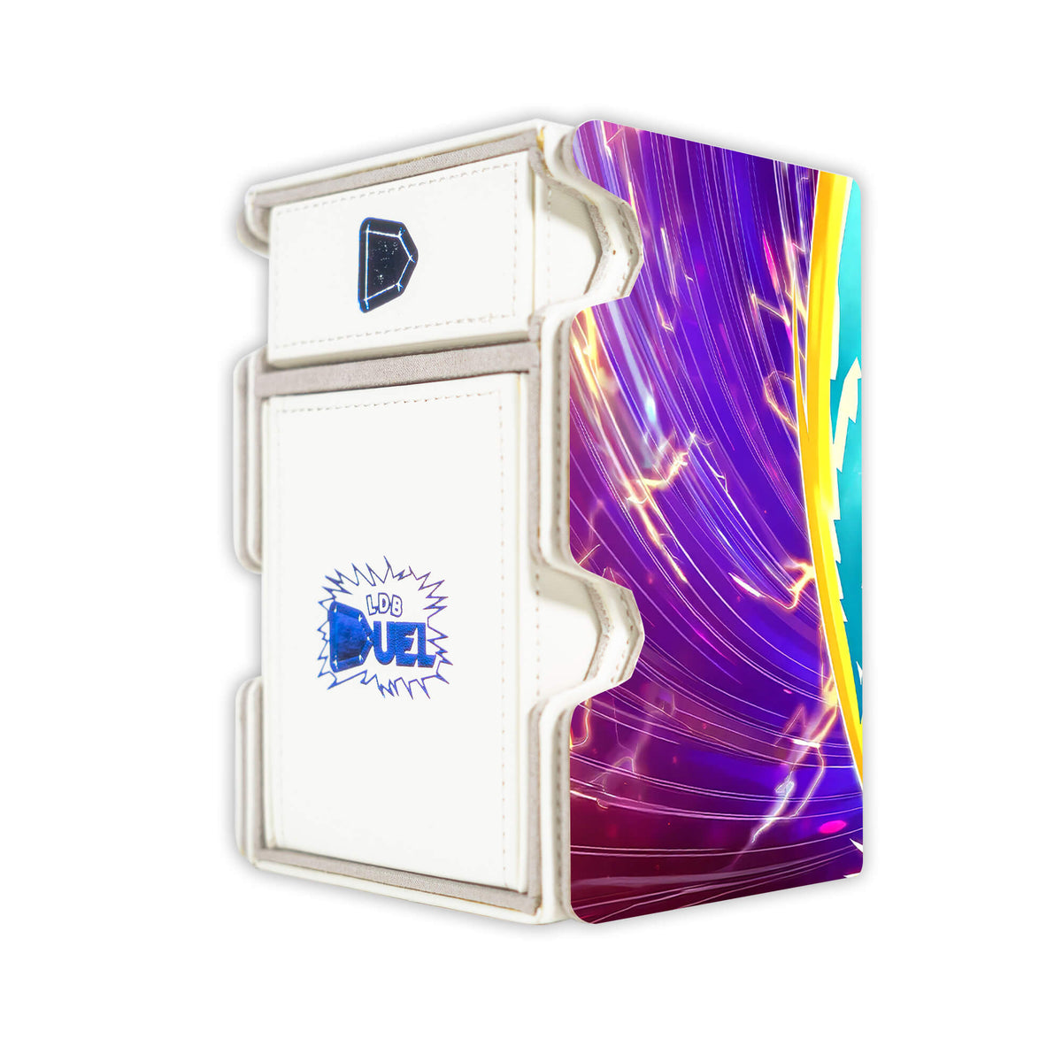 Here is the Right View of the Surprise Fusion Mach 3 White Deck Box. Fusion-yugioh-deck-tray-dice-tray-LDB-Duel