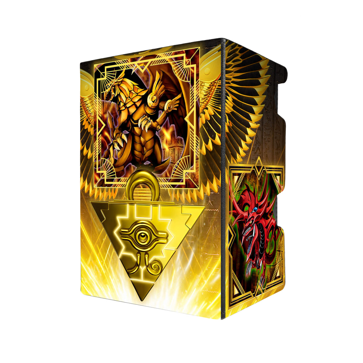 Tablet-of-Lost-Memories-Black-Deck-Box-Lid	Here's another quality black deck box from LDB Duel featuring our exclusive Tablet of Lost Memories art. Fits all types of trading card games, including Pokémon, Yu-Gi-Oh! and Magic The Gathering. The perfect card holder for the TCG player safely holds up to 100 double-sleeved cards. EVEN in extra thick sleeves. Comes with a pull-out dice tray. Priest-Seto-yugioh-tcg-accessories-card-storage-LDB-Duel