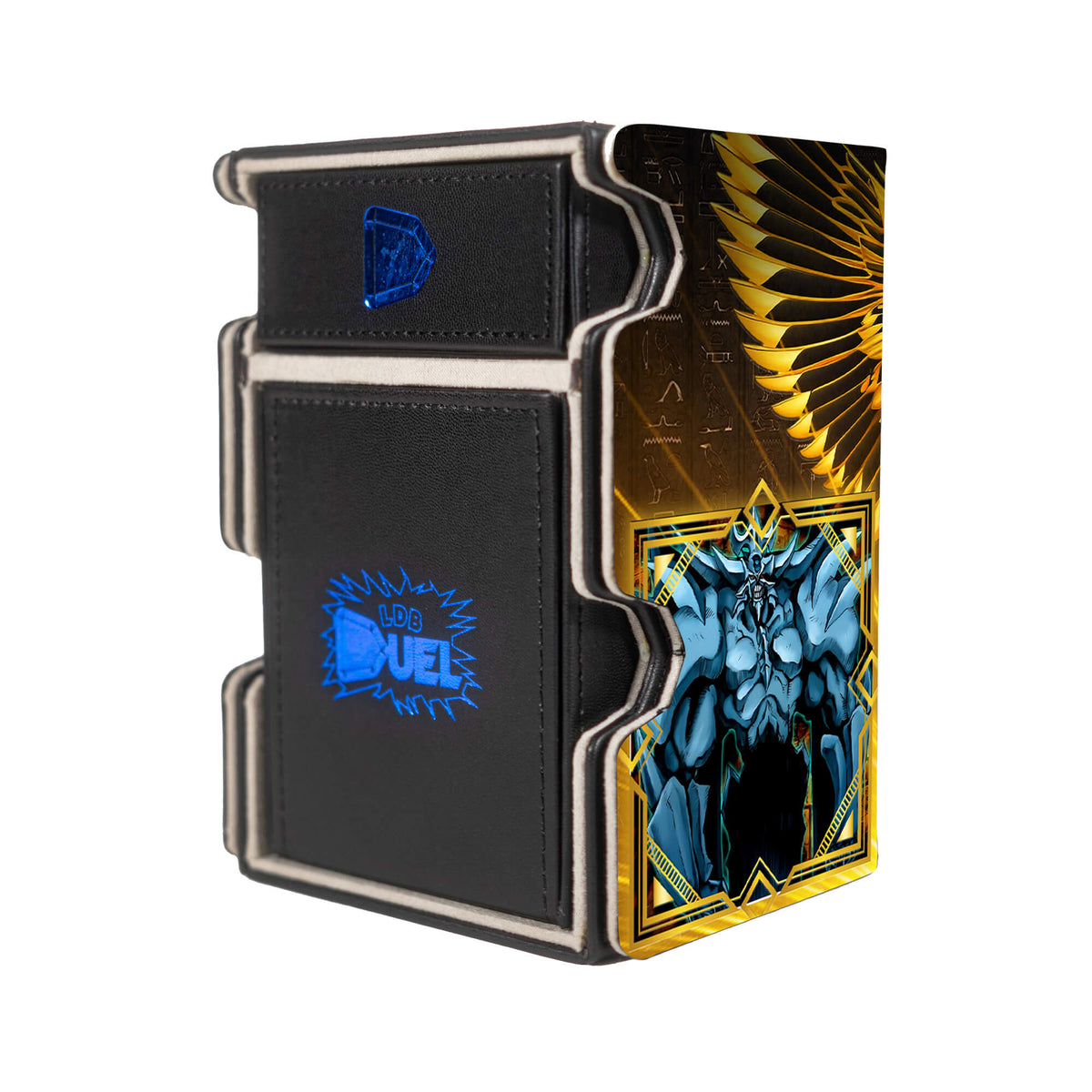 Here is the Right View of the Tablet of Lost Memories Mach 3 Black Deck Box. Millennium-Puzzle-yugioh-deck-tray-dice-tray-LDB-Duel