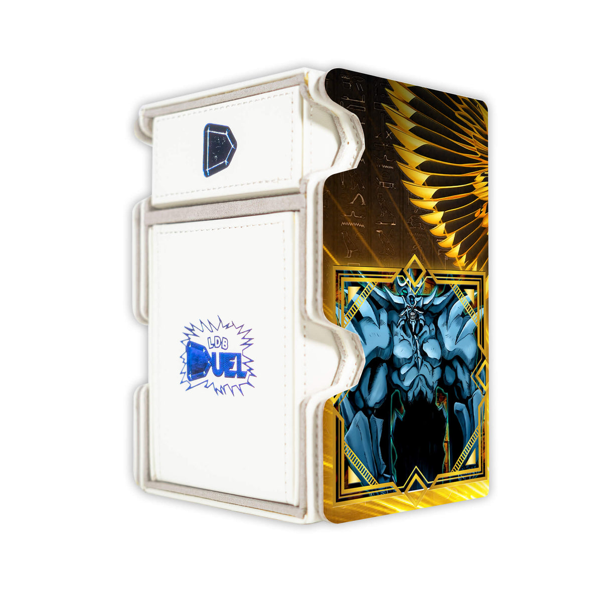 Here is the Right View of the Tablet of Lost Memories Mach 3 White Deck Box. Millennium-Puzzle-yugioh-deck-tray-dice-tray-LDB-Duel