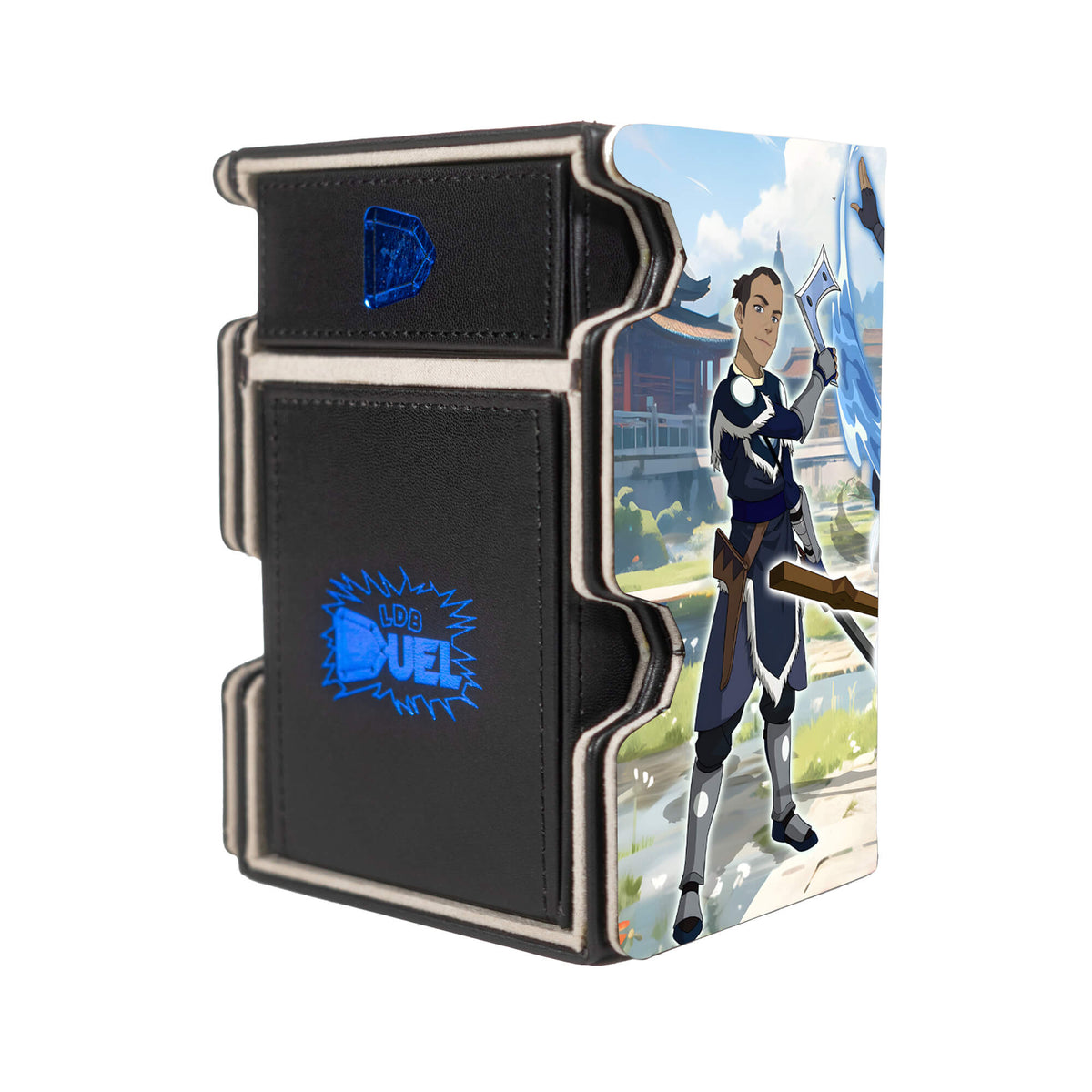 Here is the Right View of the Team Avatar Mach 3 Black Deck Box. Earth-anime-mtg-deck-tray-dice-tray-LDB-Duel