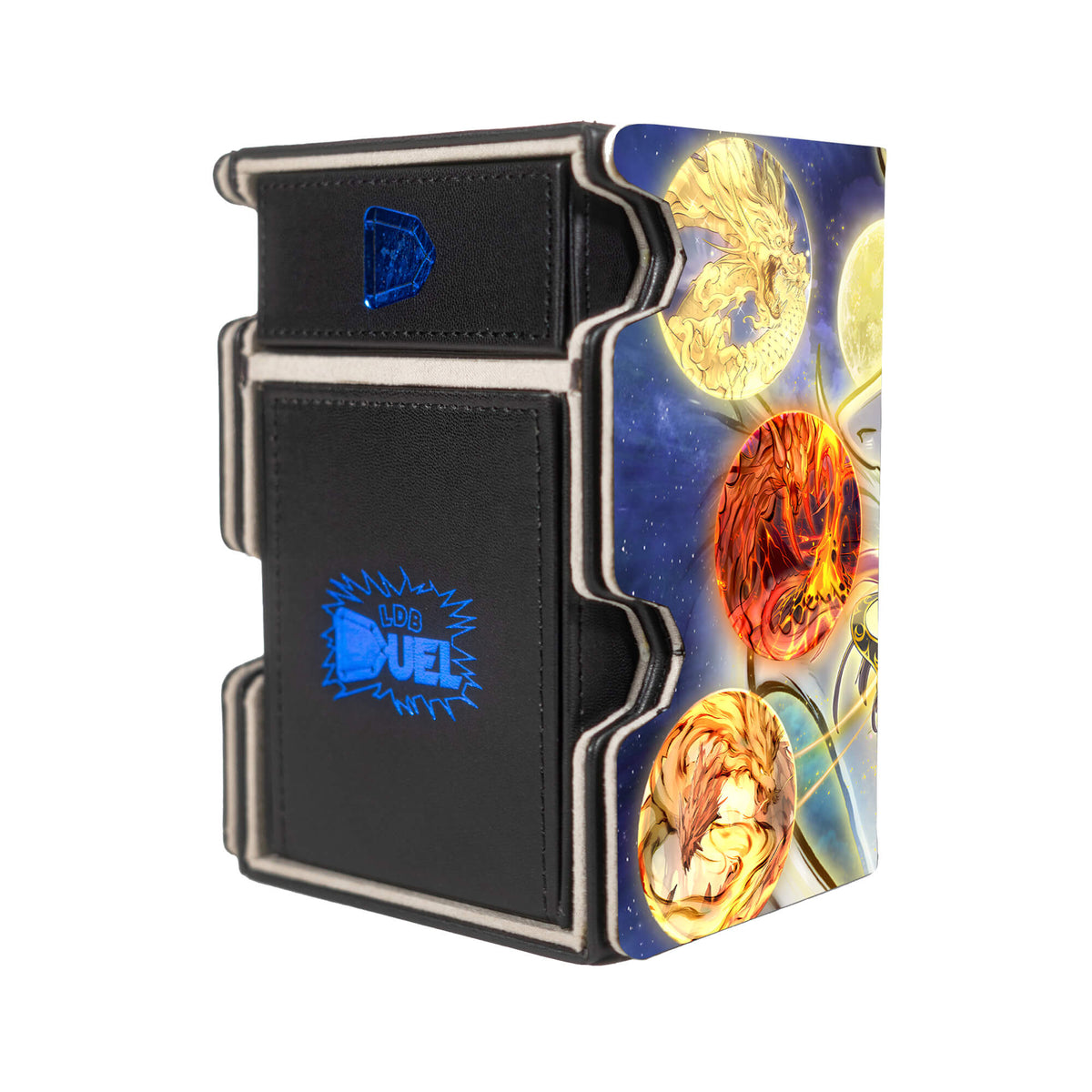 Here is the Right View of the Tenyi Spirit Archetype Mach 3 Black Deck Box. Mapura-yugioh-deck-tray-dice-tray-LDB-Duel
