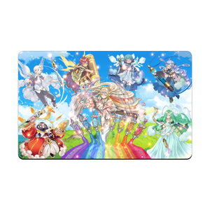 Transform your dueling experience with our original art The Weather Painter Rainbow playmat! Featuring a soft cloth top for smooth card movement and a durable rubber back for a secure grip, this 24x14 inch mat is machine washable and safe for cards and sleeves. Legendary-yugioh-mtg-pokemon-custom-artwork-premium-durable-rubber-ldb-duel