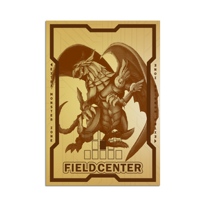 Level up your game with our custom-printed metal field centers from LDB Duel, featuring exclusive The Winged Dragon of Ra artwork in gold metal. Durable, scratch-resistant, and embossed with the iconic Yu-Gi-Oh! card back, these slim field centers fit perfectly in card sleeves. Slifer-yugioh-mtg-pokemon-metal-card-embossed-design-custom-artwork-duel-accessories-ldb-duel