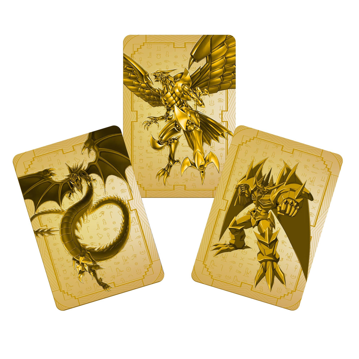 Level up your game with our custom-printed metal orica, featuring exclusive Three Legendary Dragon artwork in gold metal. Durable, scratch-resistant, and embossed with the iconic Yu-Gi-Oh! card back, these slim orica cards fit perfectly in card sleeves. Egyptian-yugioh-mtg-pokemon-metal-card-embossed-design-custom-artwork-duel-accessories-ldb-duel